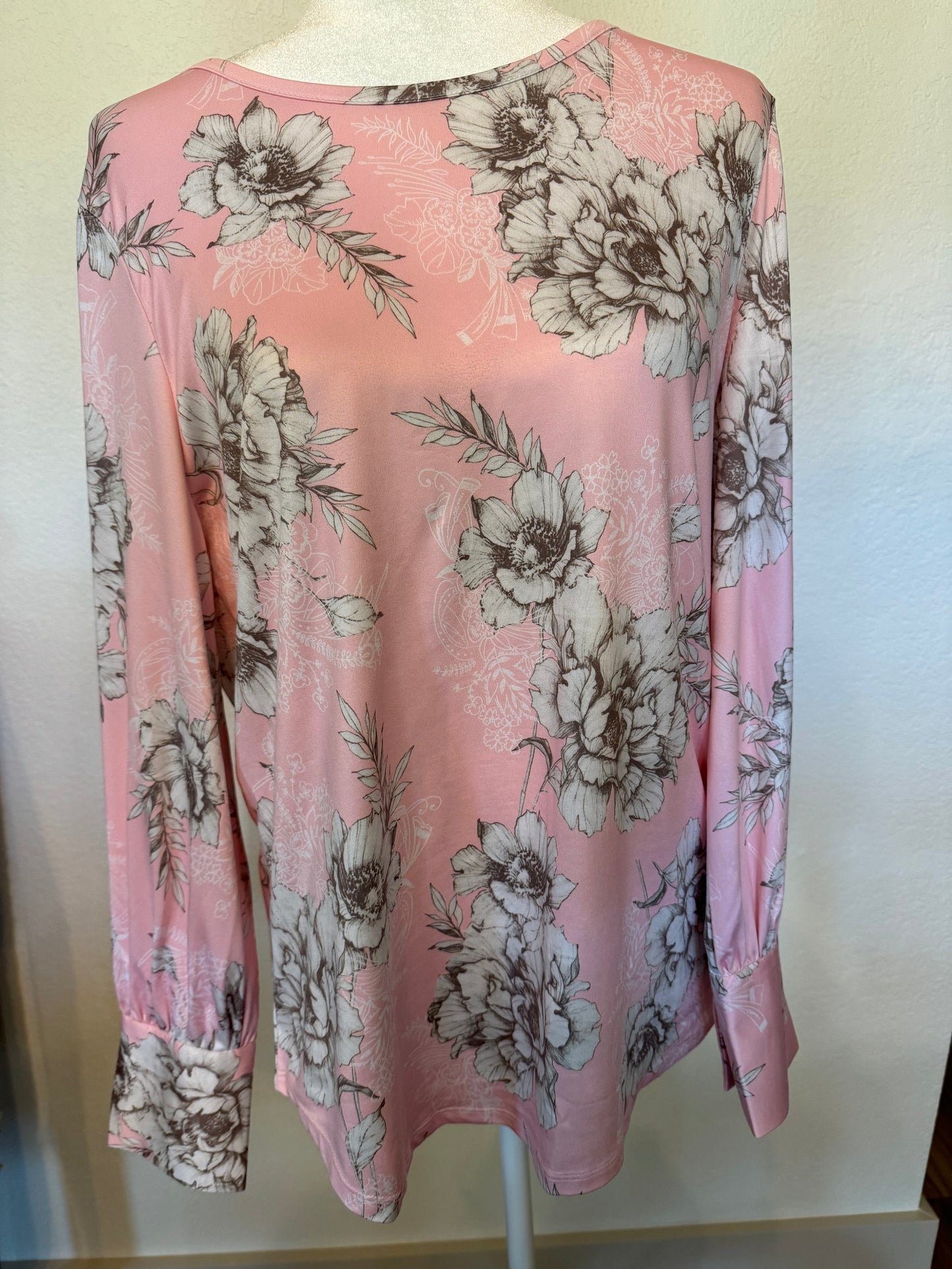 Koret Pink and Cream Floral Knit Top