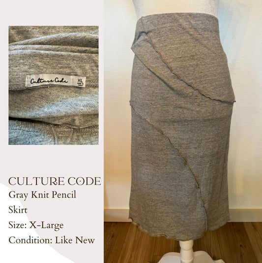 Culture Code Gray Knit Pencil Skirt