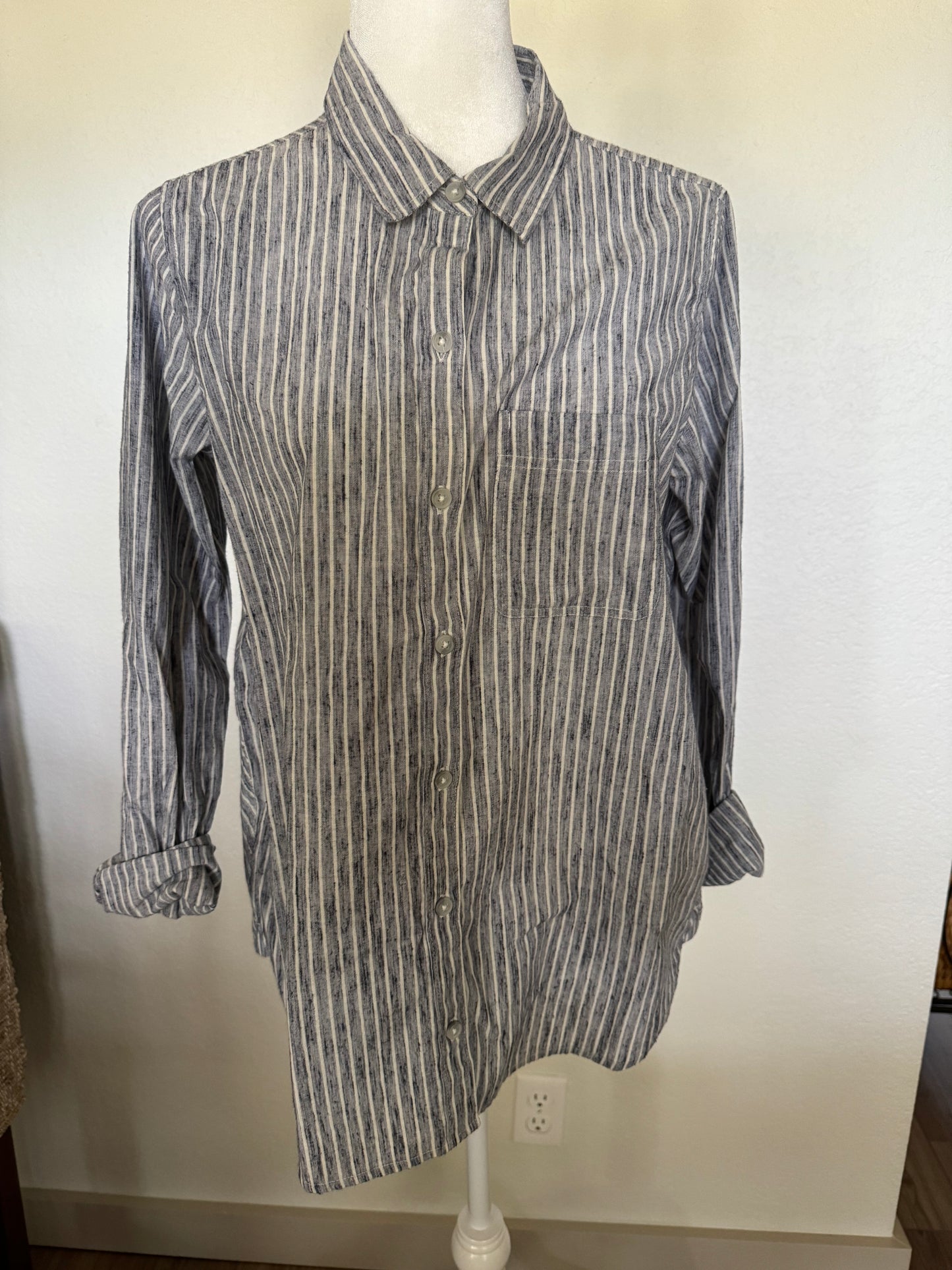 Lucky Brand Blue and White Stripe Button Front Top