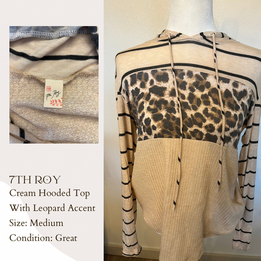 7th Roy Cream Hooded Top With Leopard Accent