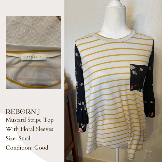 Reborn J. Mustard Stripe Top With Floral Sleeves