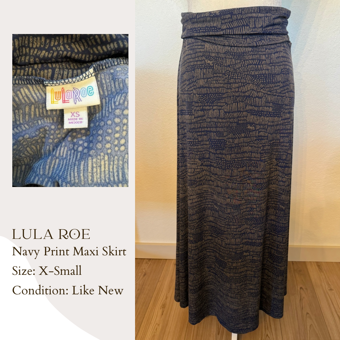 Lula Roe Navy Print Maxi Skirt