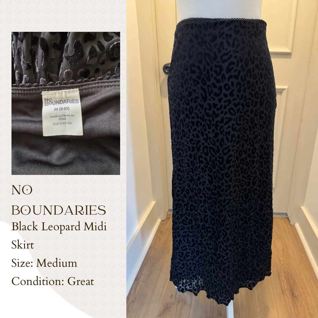 No Boundaries Black Leopard Midi Skirt