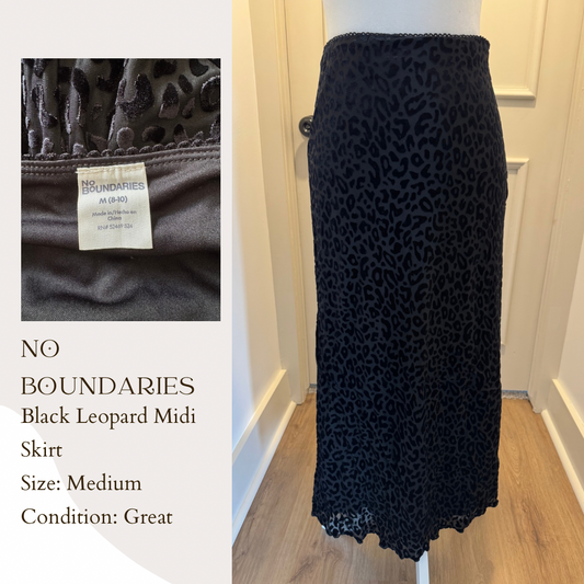 No Boundaries Black Leopard Midi Skirt