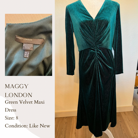 Maggy London Green Velvet Maxi Dress