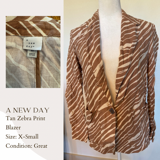 A New Day Tan Zebra Print Blazer