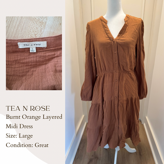 Tea N Rose Burnt Orange Layered Midi Dress