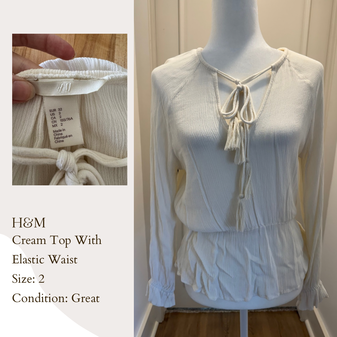 H&M Cream Top With Elastic Waist
