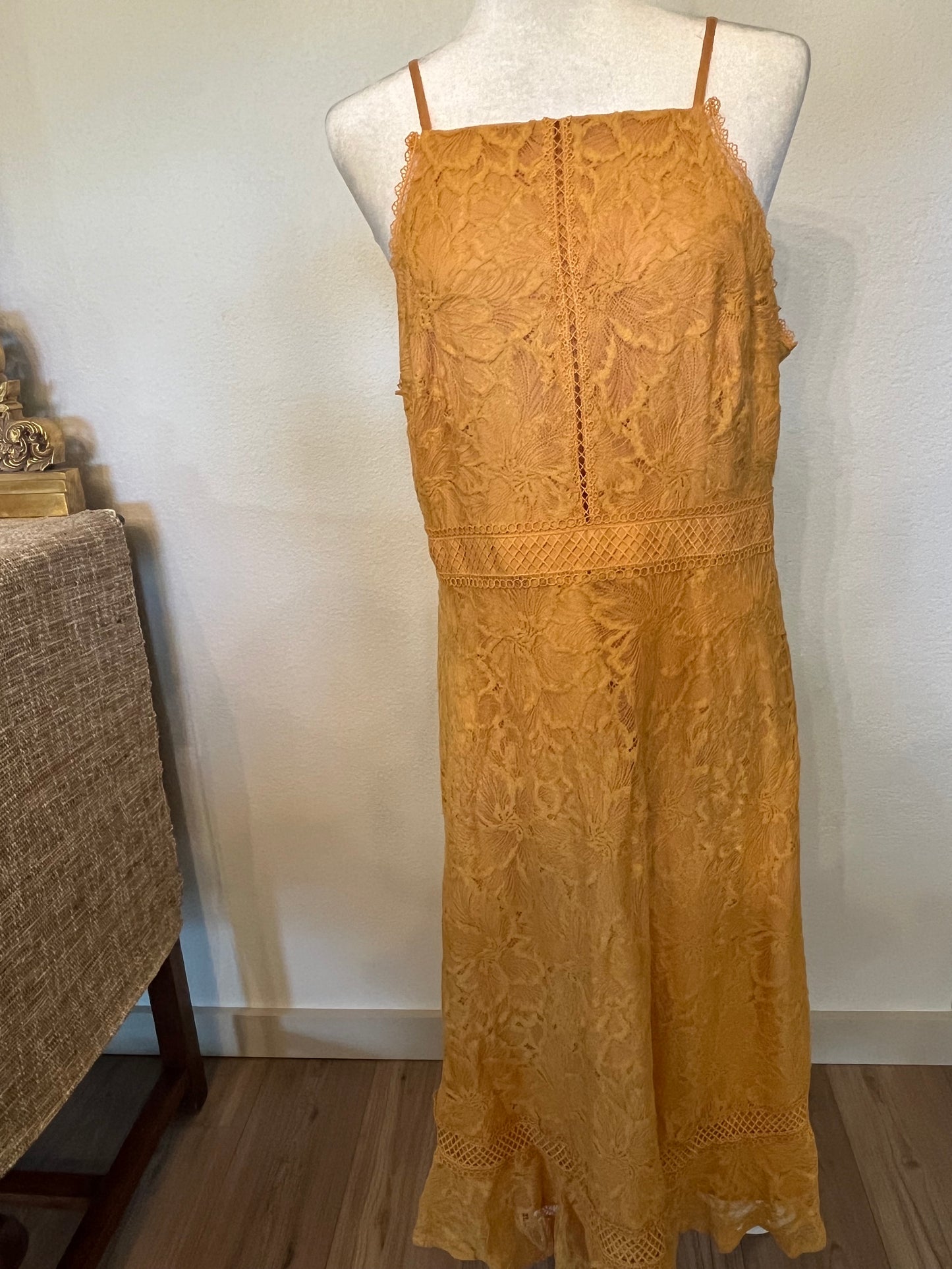 Antonio Melani Mustard Lace Midi Dress