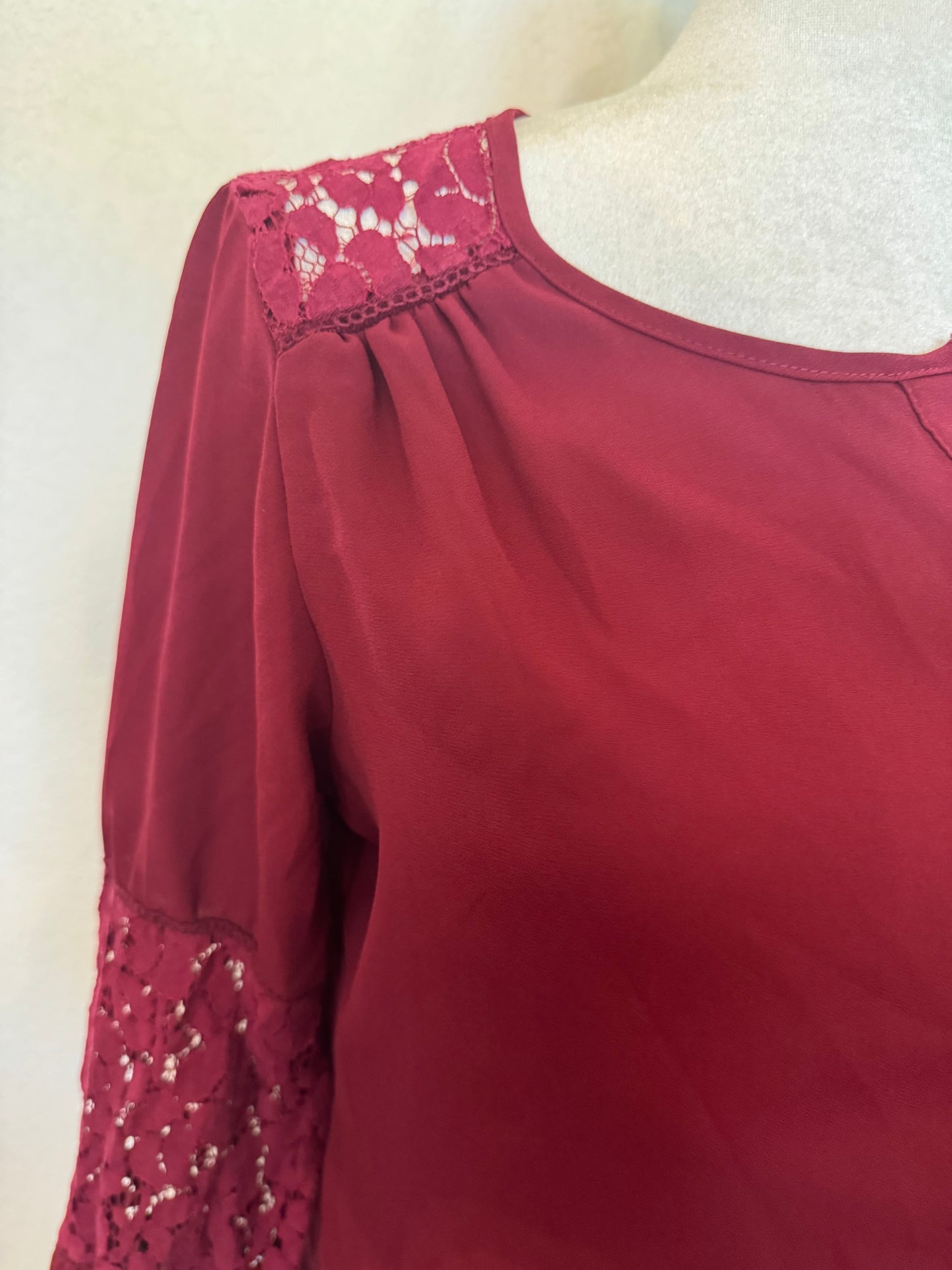 Valerie Stevens Burgundy Top With Lace Accent