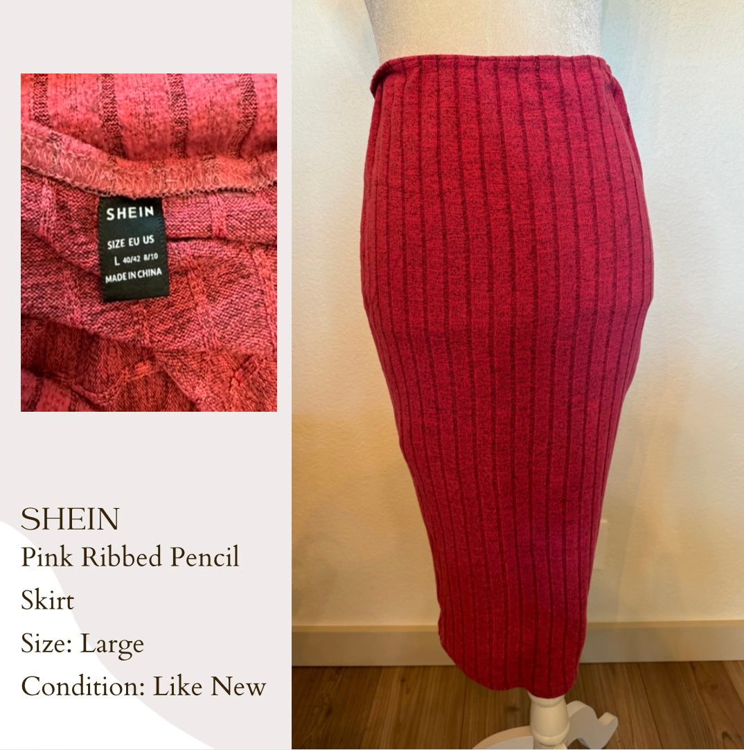 Shein Pink Ribbed Pencil Skirt