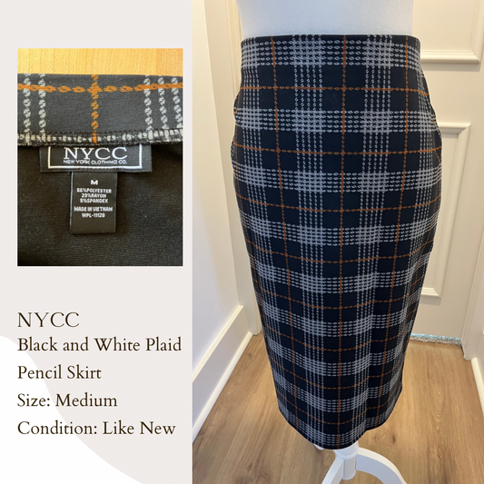 NYCC Black and White Plaid Pencil Skirt