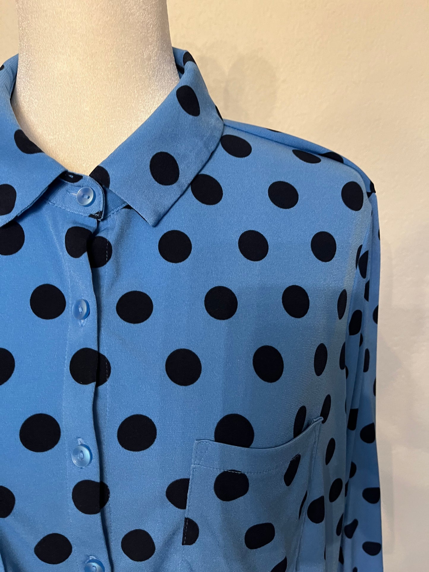 Cato Blue and Black Dot Button Up Top