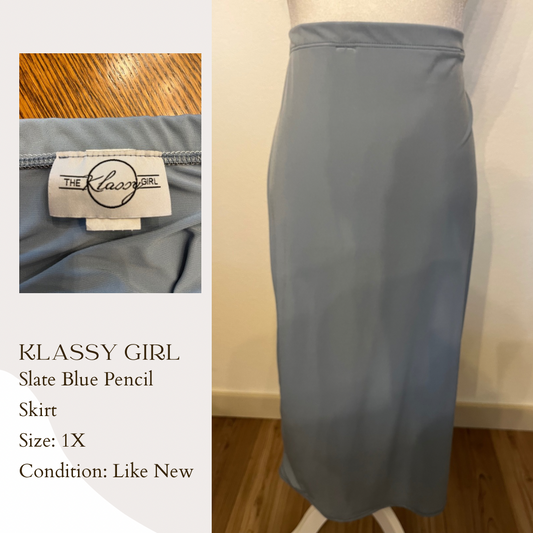 Klassy Girl Slate Blue Pencil Skirt