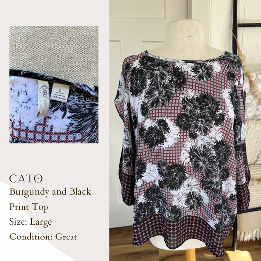 Cato Burgundy and Black Print Top