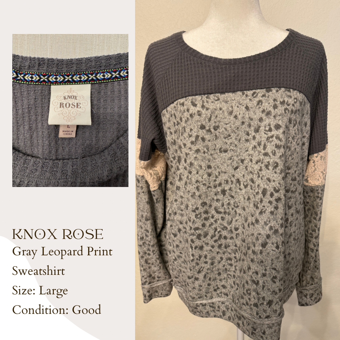 Knox Rose Gray Leopard Print Sweatshirt