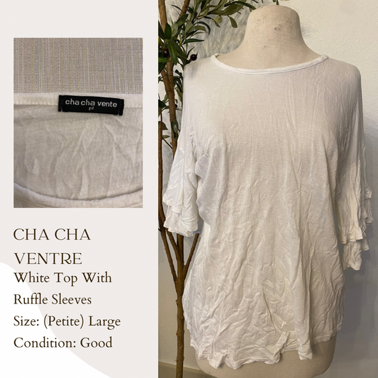 Cha Cha Ventre White Top With Ruffle Sleeves