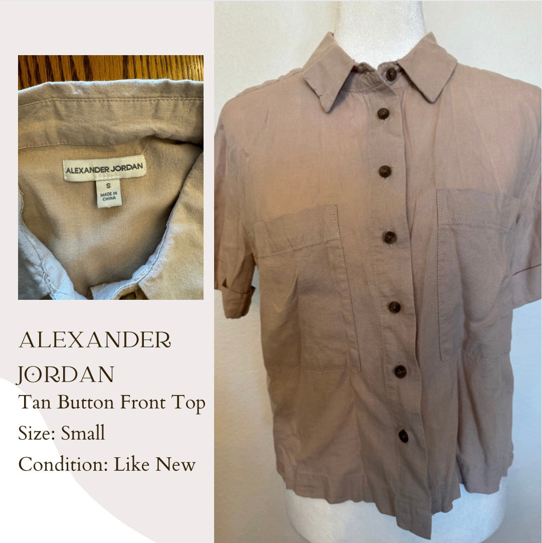 Alexander Jordan Tan Button Front Top