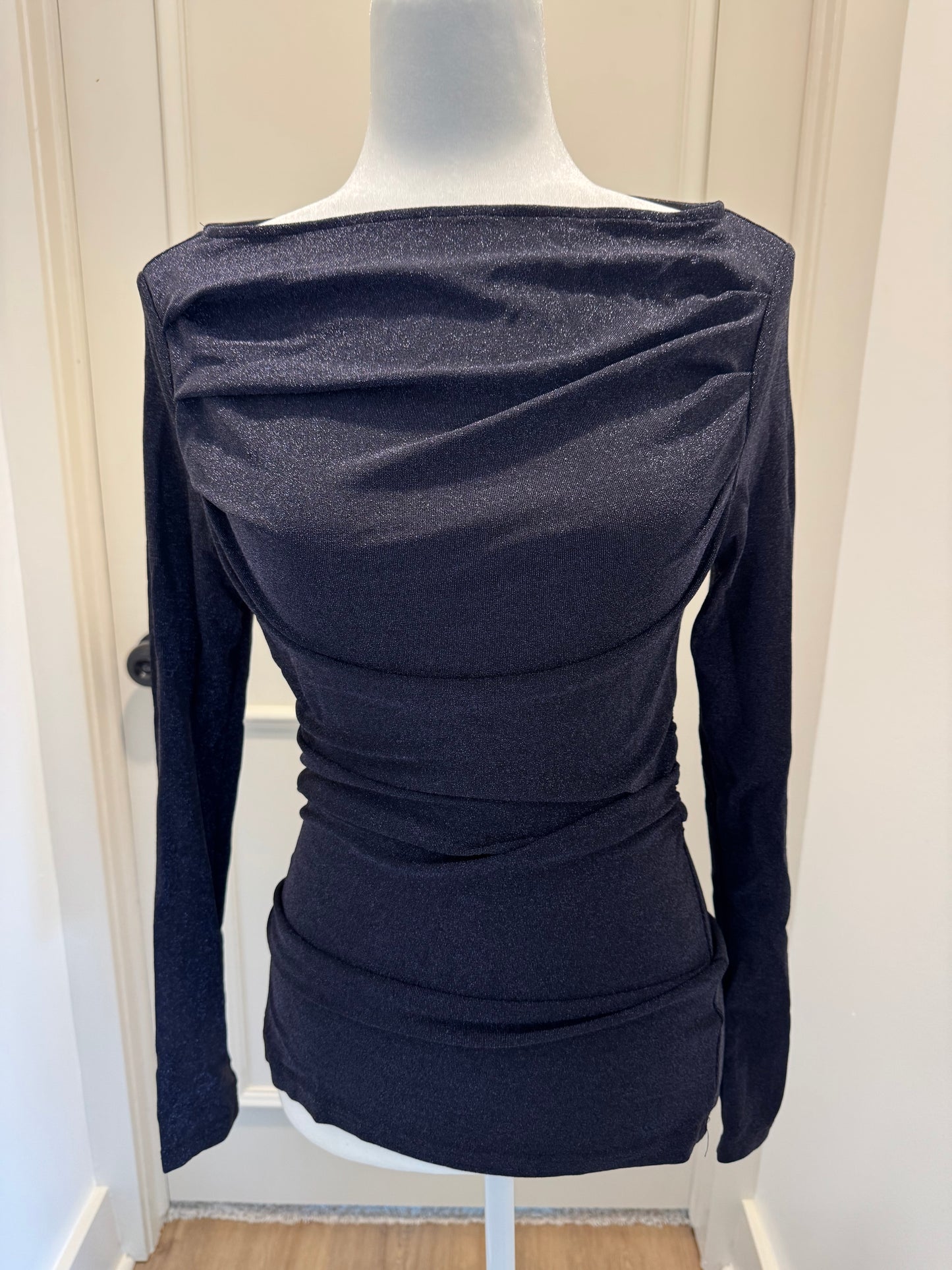 MOTF Navy Top With Sheer Overlay