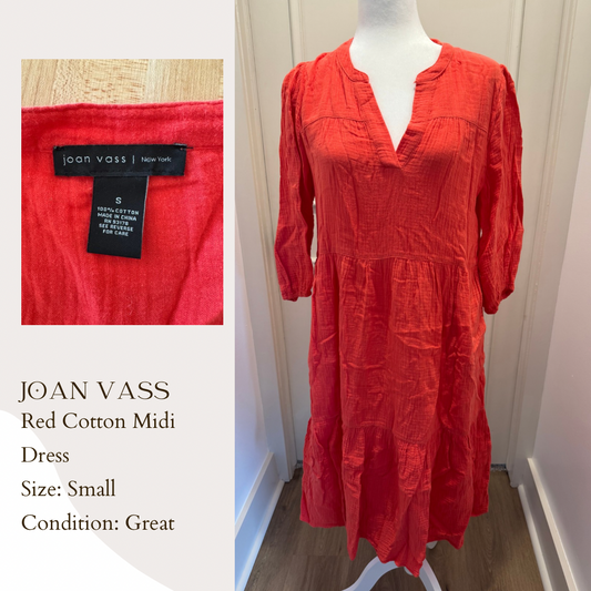 Joan Vass Red Cotton Midi Dress