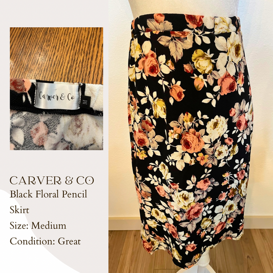 Carver & Co. Black Floral Pencil Skirt