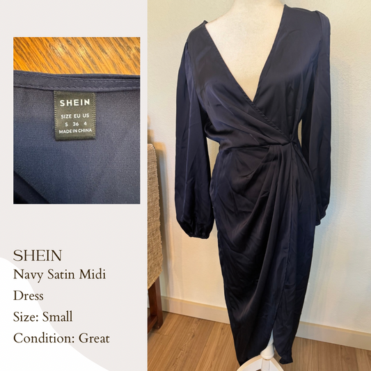 Shein Navy Satin Midi Dress