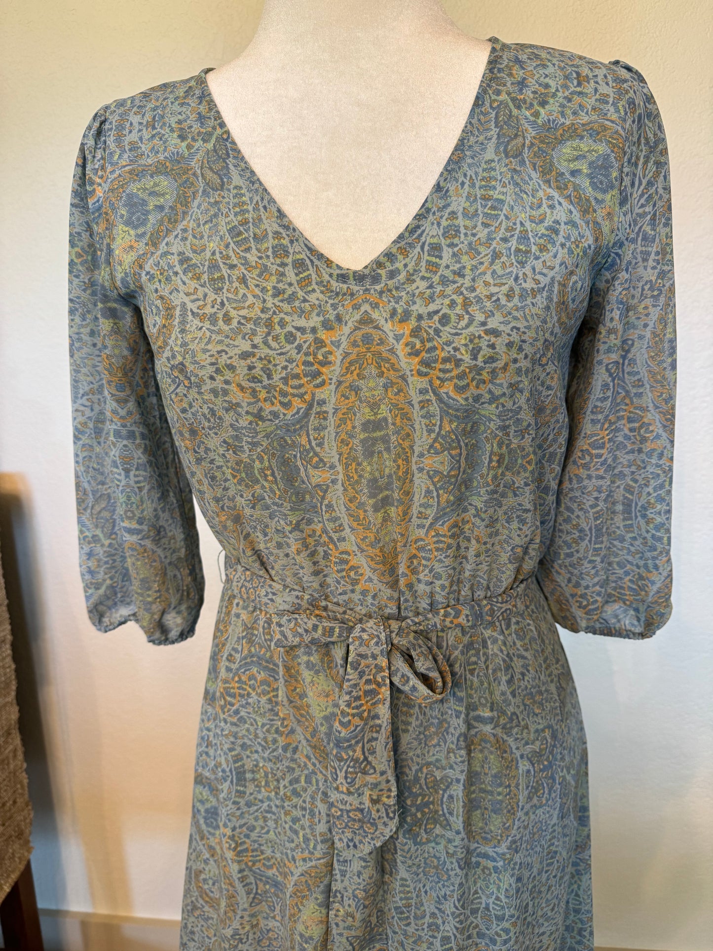 Jane and Delancey Blue Paisley Print Midi Dress