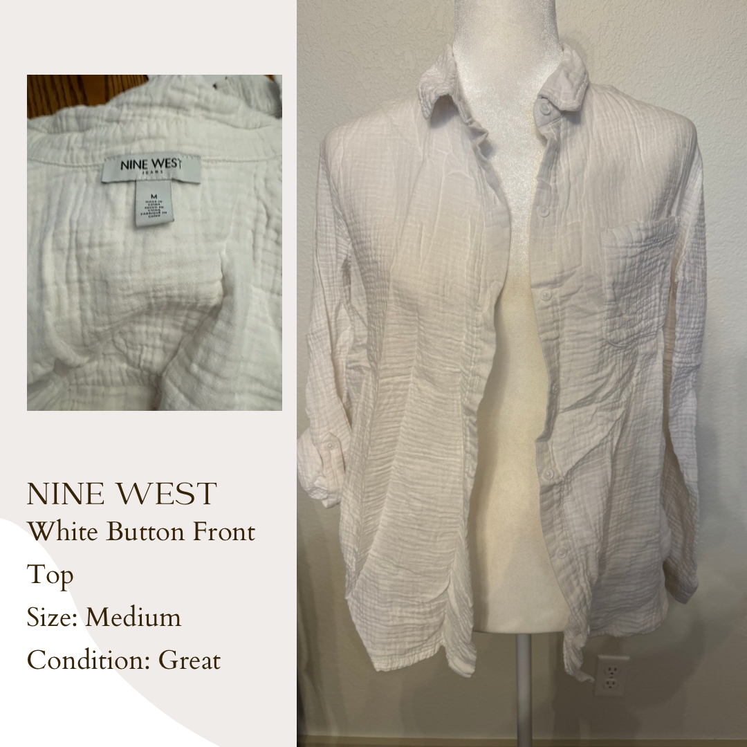 Nine West White Button Front Top