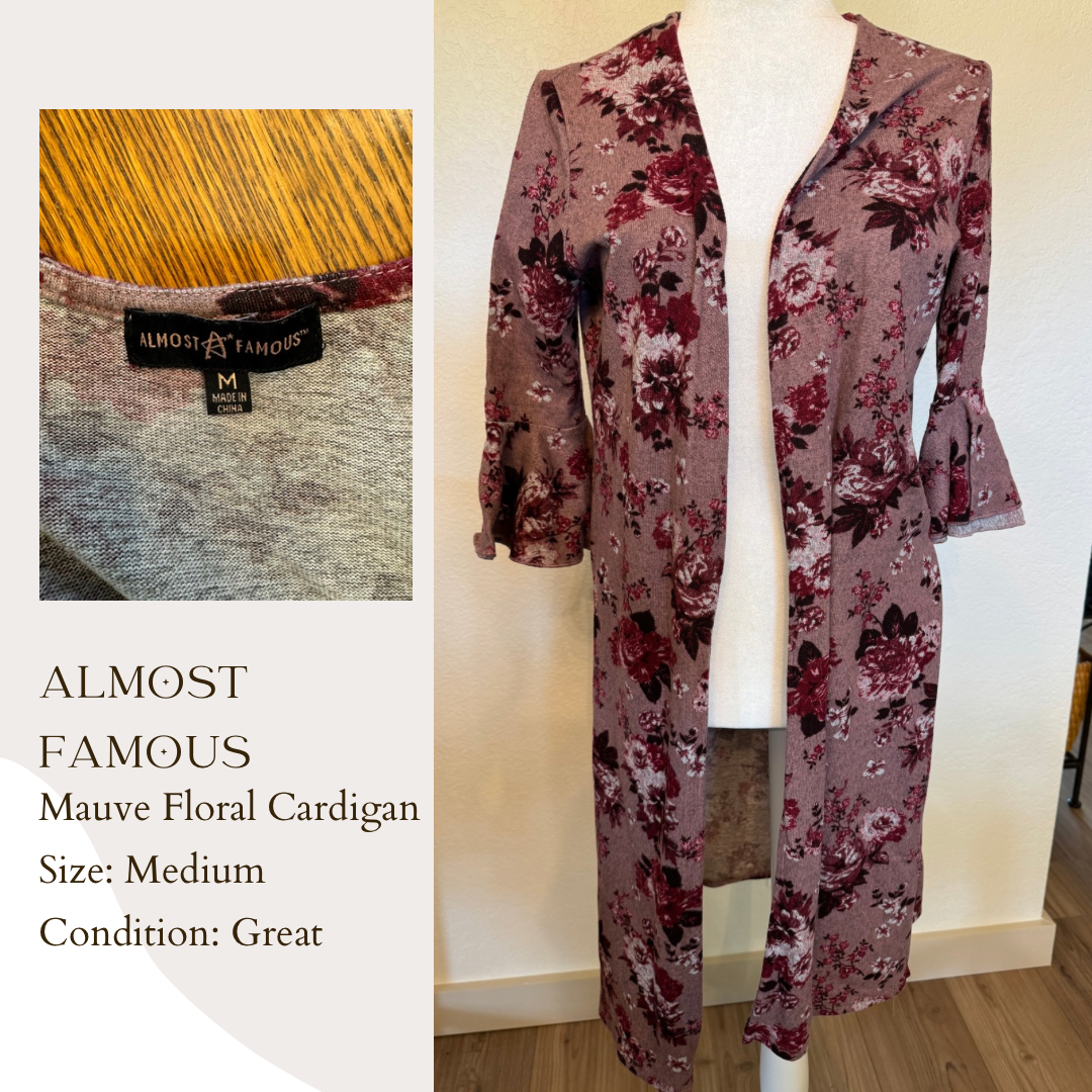 Almost Famous Mauve Floral Cardigan