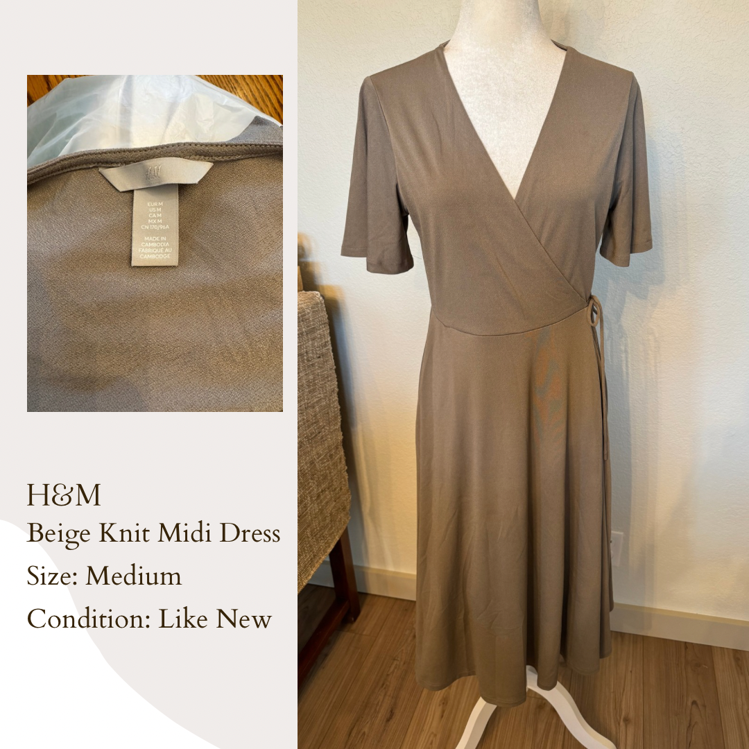 H&M Beige Knit Midi Dress