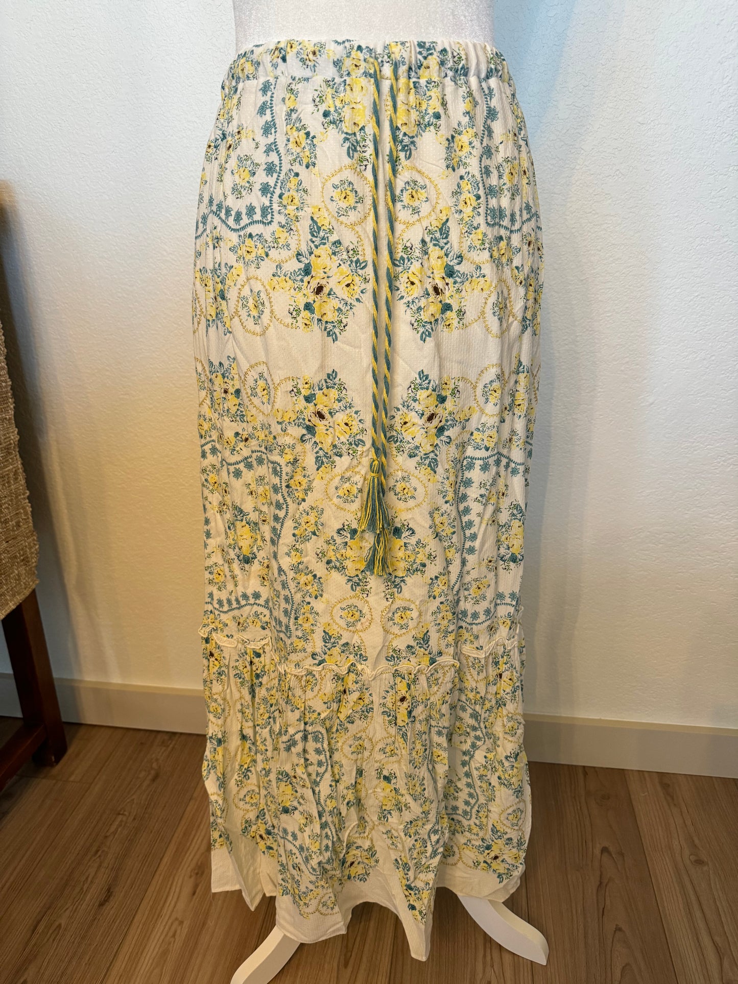 Chelsea & Violet Blue and Yellow Floral Maxi Skirt