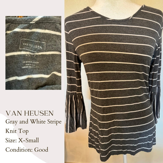 Van Heusen Gray and White Stripe Knit Top