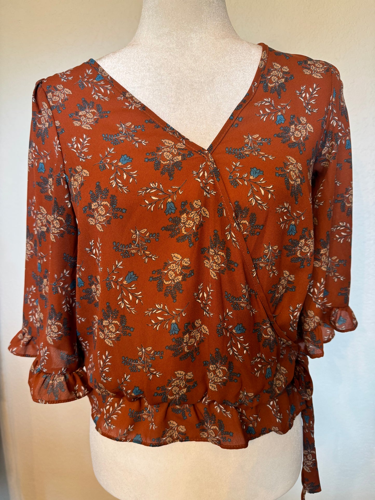 Sienna Sky Rust and Blue Floral Top