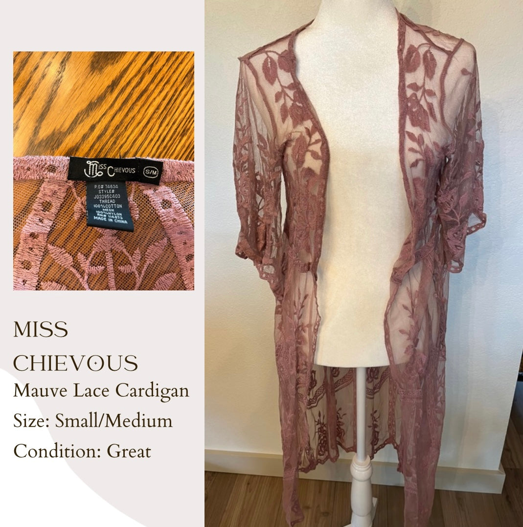 Miss Chievous Mauve Lace Cardigan