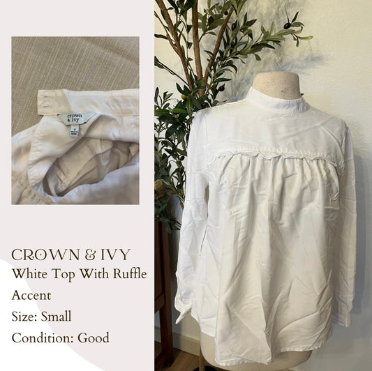 Crown & Ivy White Top With Ruffle Accent