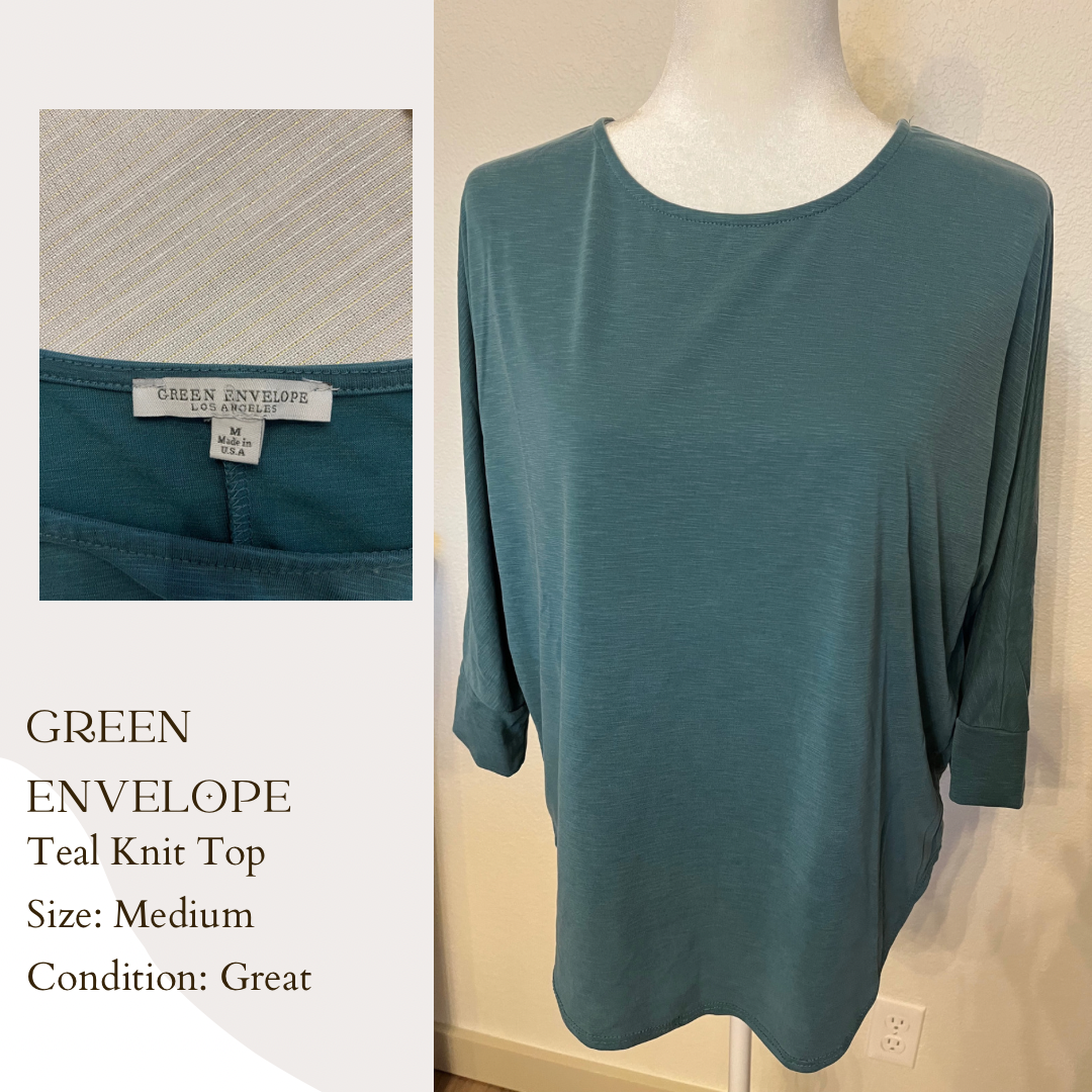 Green Envelope Teal Knit Top