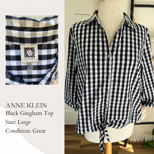 Anne Klein Black Gingham Top