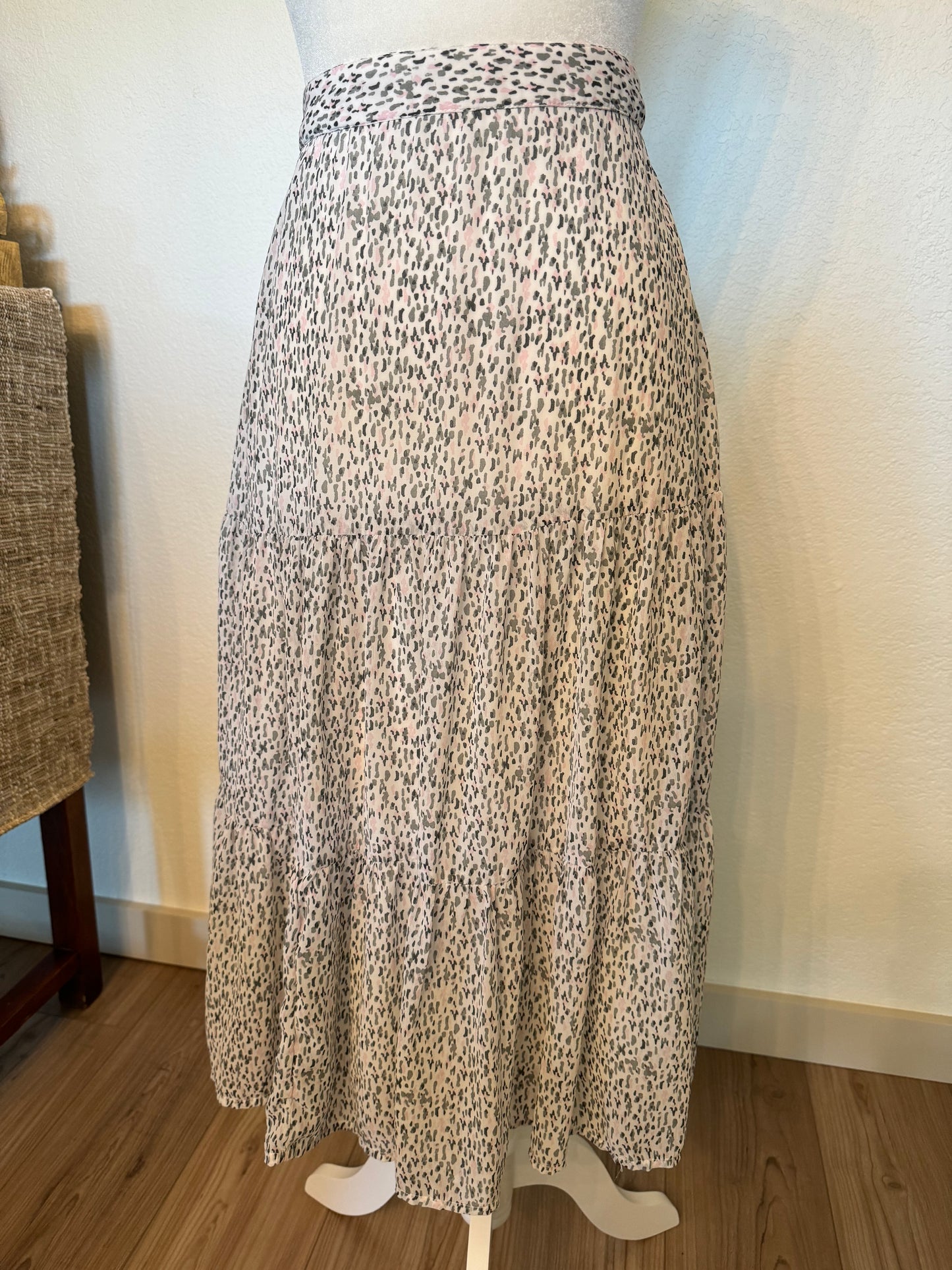 Japna Gray and Blush Print Maxi Skirt