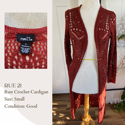 Rue 21 Rust Crochet Cardigan