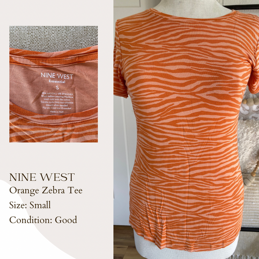 Nine West Orange Zebra Tee