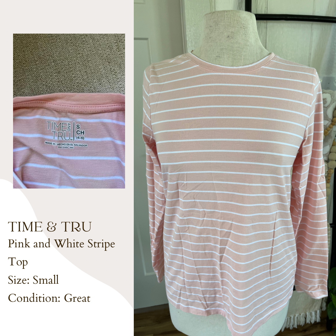 Time & Tru Pink and White Stripe Top