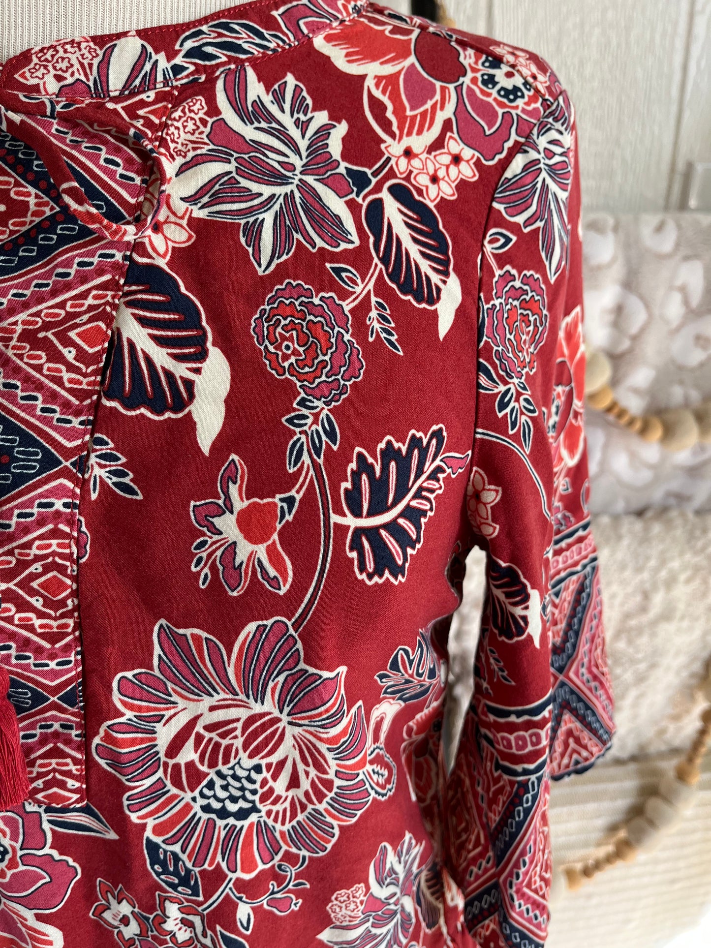 Beach Lunch Lounge Red Floral Print Top