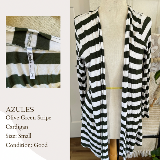 Azules Olive Green Stripe Cardigan