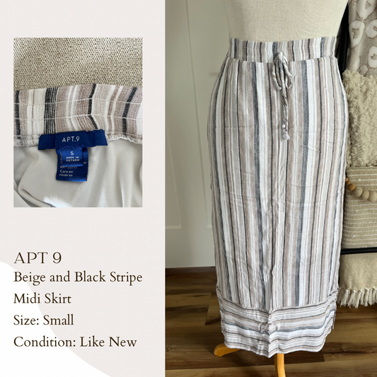 Apt 9 Beige and Black Stripe Midi Skirt