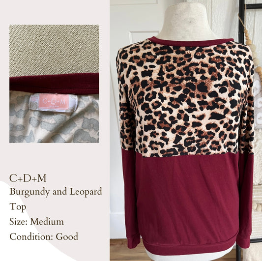 C+D+M Burgundy and Leopard Top