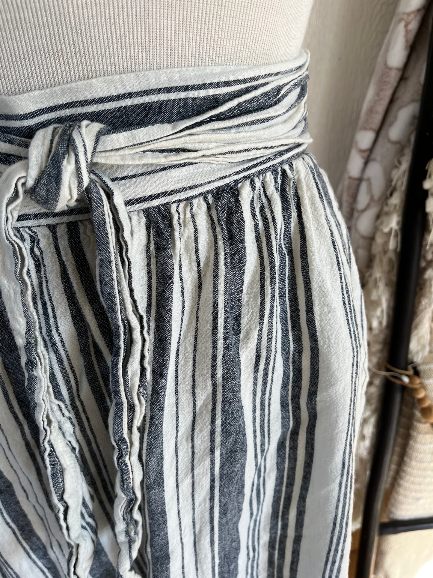 Time & Tru Blue and Cream Stripe Midi Skirt