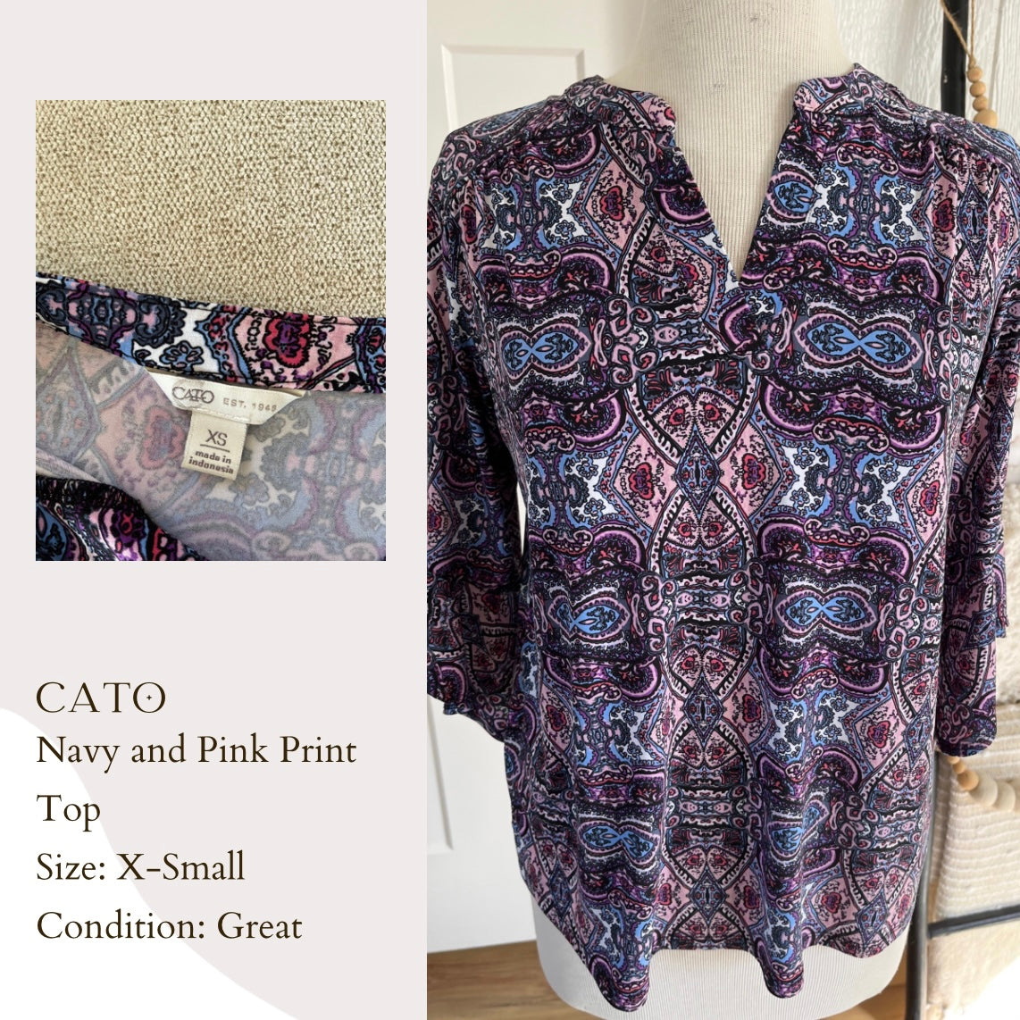 Cato Navy and Pink Print Top