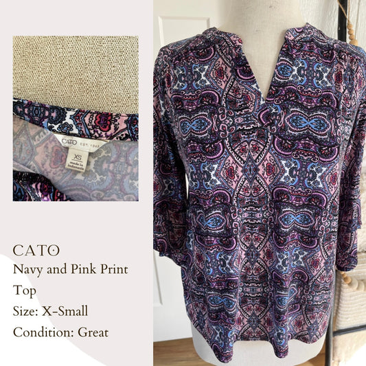 Cato Navy and Pink Print Top