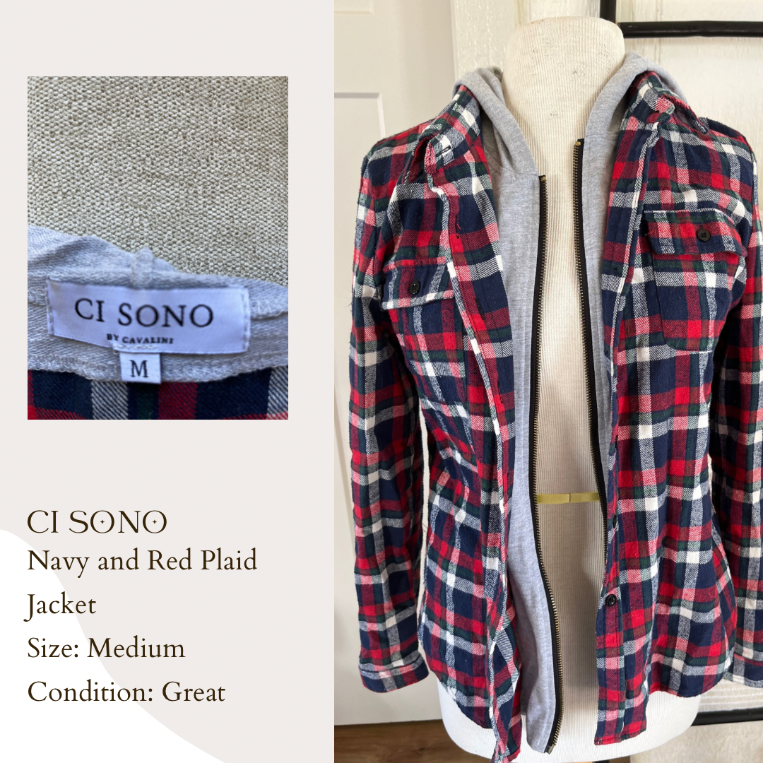 Ci Sono Navy and Red Plaid Jacket