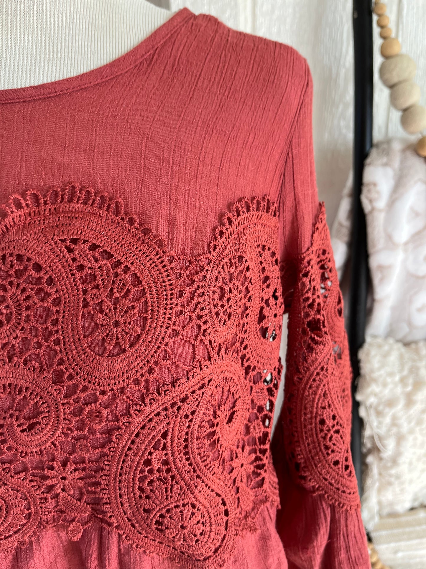 Fyve Rust Top With Lace Accent